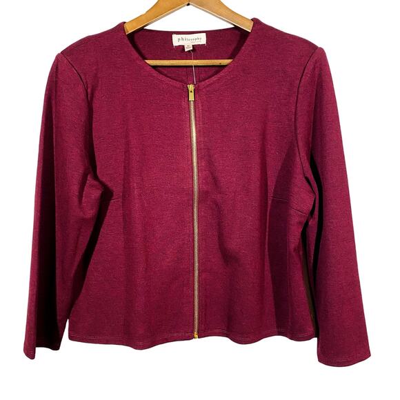 NEW! Philosophy Full Zip Shacket Jacket Red Wine Gold Long Sleeve Scoop Neck -XL - Picture 1 of 4